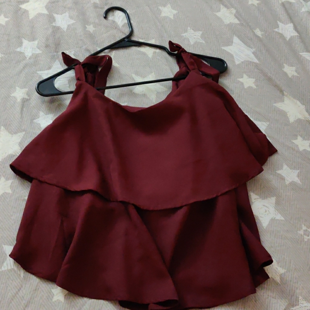 Burgundy tie shoulder top
